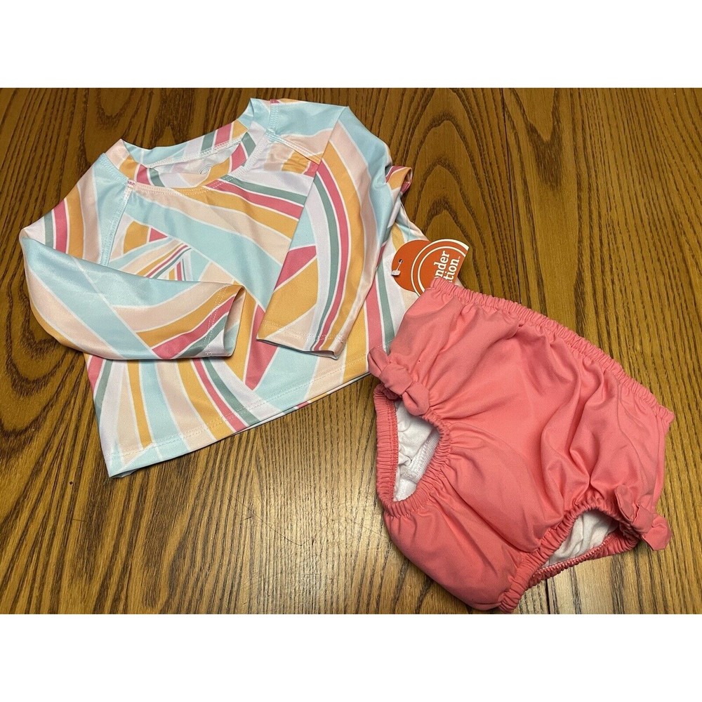 New Wonder Nation Baby SAFFRON SWIRL Swimsuit with snaps size 12 mos. 2 pc